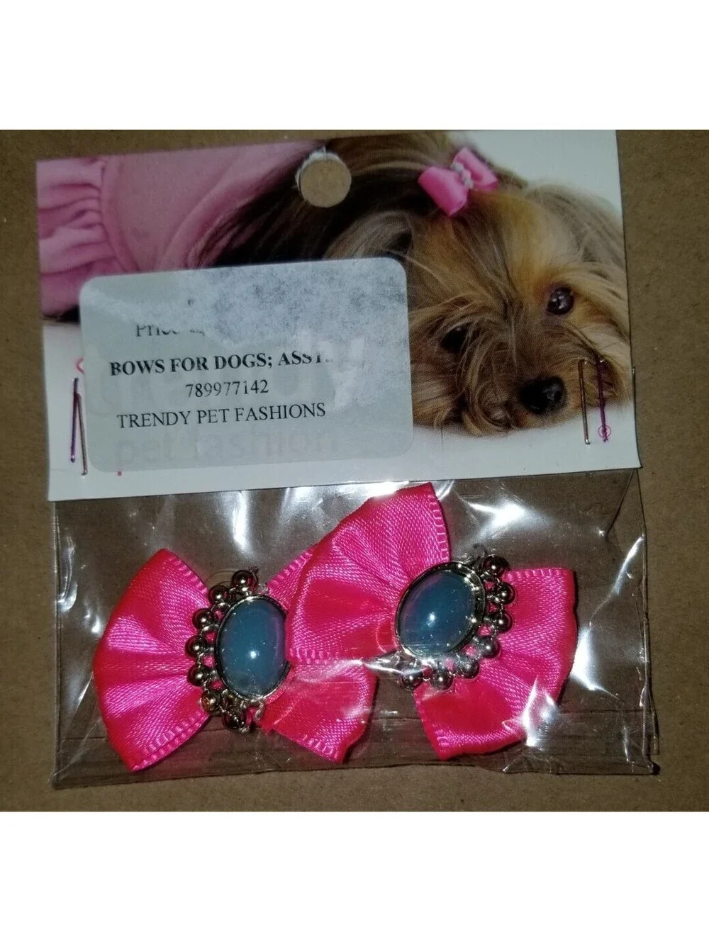 TRENDY PET FASHION HOT PINK BLUE BEAD HAIR BOWS DOG PET